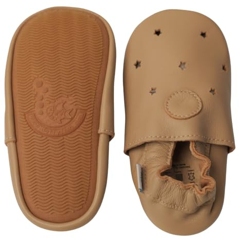Dotty Fish Scarpine in Pelle per Neonati e Bambini con Suola in Gomma. Scarpine Leggere, Flessibili e Antiscivolo per i Primi Passi, Marchio Britannico. Bambini e Bambine - Stelle di Mocha 18-24 Mesi