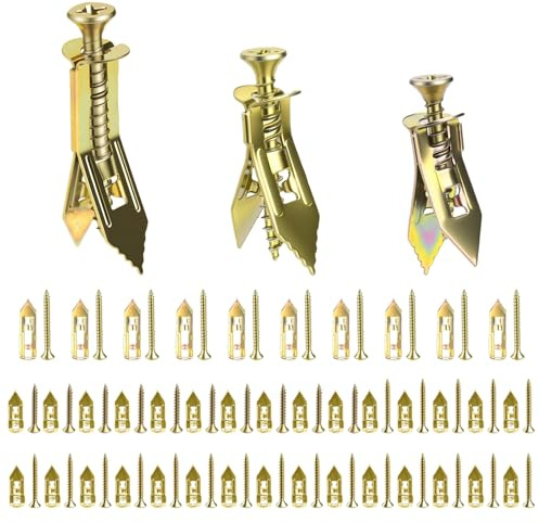 80 Set de Tornillos y Tacos para Placas de Yeso, Tacos Autoperforantes, Taco in Metálicas con Tornillos para Fijación Placas de Yeso Hormigón Ladrillo Tableros de Madera espejos cuadros (40 + 40)