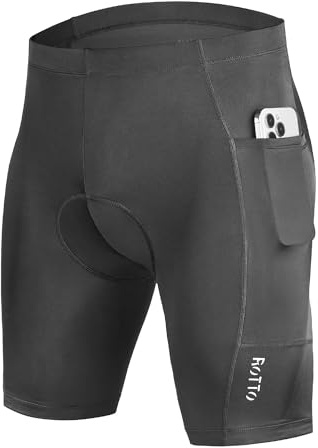 ROTTO Mens Cycling Shorts Padded Bike Shorts with 3D Pad & Side Pockets for Road Biking Mountain Riding Solid Black