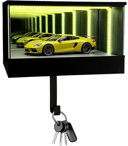Colgante luminoso para llaves de coche, soporte de pared con LED, pantalla para llaves de coche con espejo de ilusión profunda, regalos de Navidad para hombres