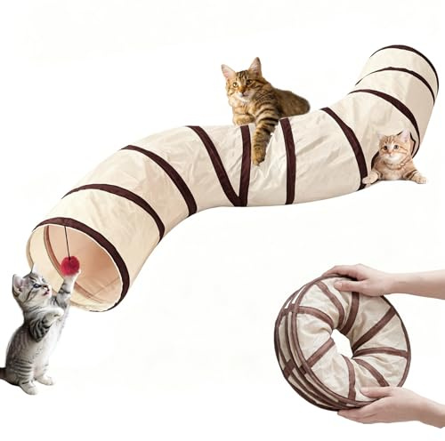 AMSGANK Jouet Tunnel pour Chat Interieur, Jouer pour Chaton interactif Intérieur Jeu Tube Cat Toy Tunnel Pliable pour Lapin, Chats, Furets, Cobaye (123 x 25 cm)
