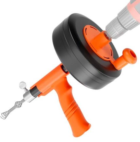 Spirale de nettoyage de tuyaux de 7,6 m avec embout de perçage, mode d'entraînement flexible 2 en 1 (électrique et manuel), spirale de déboucheur pour tuyaux de cuisine/salle de bain + gants ménagers