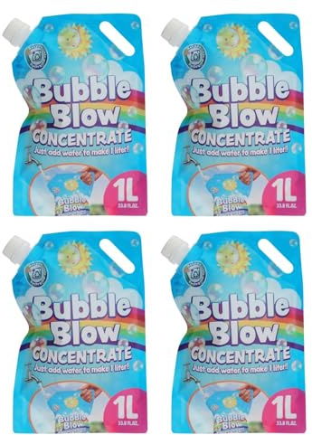 4 Packs of 1 Litre Bubble Solution Concentrate, 1L Ready to Mix Bubble Refill Liquid Solution Just Add Water