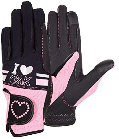 AK Love Reithandschuhe für Damen, Herren und Kinder, Reitsport Handschuhe für alle Jahreszeiten AKRS-6388 (Schwarz/Rosa, L)