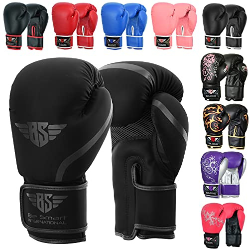 Be Smart Kids Boxing Gloves 4oz 6oz Training Gloves for Children Sparring Boxing Gloves Junior Training Mitts Punch PU Leather MMA Youth (Matt Black, 6 Oz)