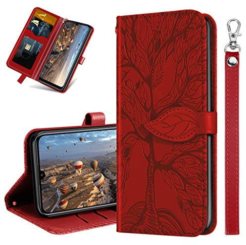 MRSTER Coque pour Huawei P Smart Z Rabat Étui, Honor 9X Protection Housse en Cuir PU, Coques Portefeuille pour Huawei P Smart Z/Honor 9X. RX2 Tree Red