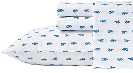 Nautica - Bäddset i dubbellakan, bomull percale bäddset, skarpt och svalt, lätt och andningsbart (Cloysterblå, Twin)