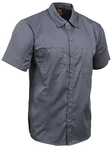 Milwaukee Leather MDM11668 Menβs Grey Button-Up Heavy-Duty Work Shirt - Classic Mechanic Shirt w/Pockets - Large
