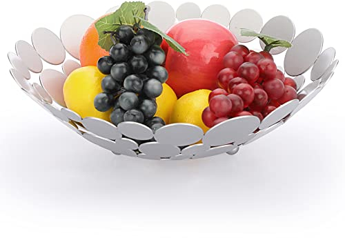 IGNPION Panier à fruits de comptoir – Bol de rangement en métal pour cuisine et salle à manger – Support pour pain et légumes – Argenté