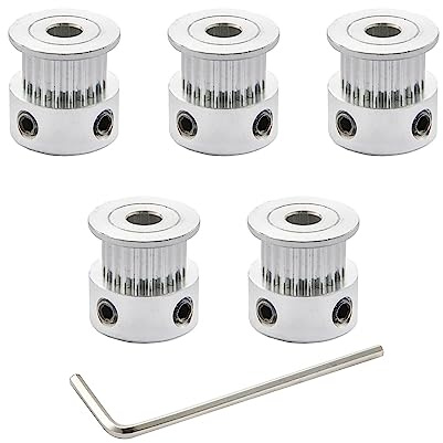 SHCEEC GT2 Timing Pulleys 20 Teeth 5mm Bore 6mm Width for 3D Printer 2mm Pitch Aluminum Timing Belt Pulley Wheel with Allen Wrench (Pack of 5Pcs)