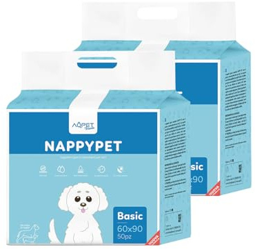 Tappetini igienici Assorbenti per Cani e Cuccioli ed Animali, Per l'addestramento con strisce Adesive confezione risparmio 100 pezzi, 60x90 cm