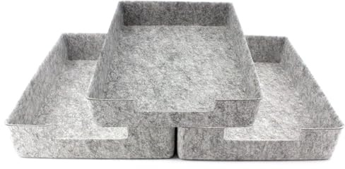 LUXflair 3er Set Filz Dokumentenablage DIN A4, Größe: 33,5x24,5x7cm, Graumeliert, stapelbares Design, abwischbare Oberfläche. Briefablage, Schreibtisch Organizer für Büro & Zuhause