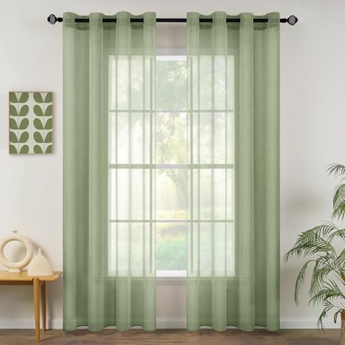 MIULEE Tende Trasparenti in Voile Con Occhielli Morbidi Finestre per Camera da Letto e per Salotto Eleganti Soggiorno 2 Pannelli 140x245cm Verde Salvia