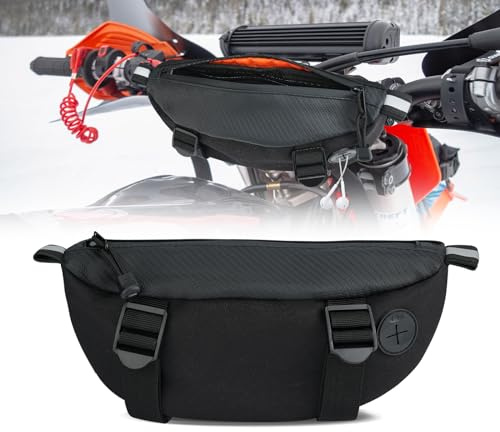 Motorcycle Handlebar Bag, Universal Dirt Bike Handlebar Bag Water Repellent Oxford Lightweight Small Front Bag For Motocross,Bicycle,Dual Sport,Snowmobile,Bike,Electric Bicycle,ATV (Black)
