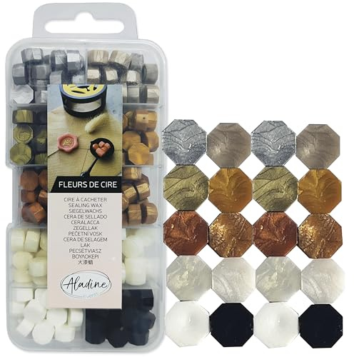 Aladine - 220 Perles de Cire à Cacheter - 10 Couleurs Métal - Pour Créer Sceau de Cire - Doré, Argenté, Cuivre, Blanc - Faire Part Mariage, Naissance, Lettres, Courriers, Menus & Cadeaux - 72499