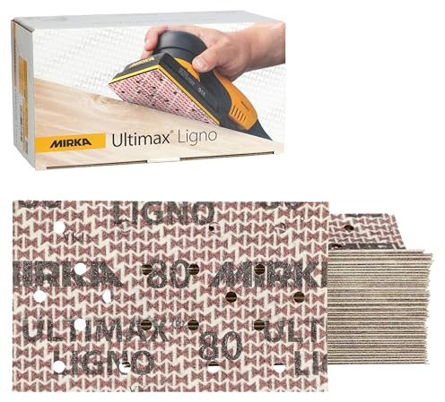 Mirka abrasive sheets Ultimax Ligno 81x133 mm Grip Multifit | Slipband med kornstorlek P80 för träslipning med multifit kardborresystem 50-pack professionell användning