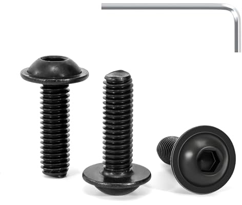 Tunejoy 30 Pezzi Viti a Testa Bombata con Flangia M6 x 20 mm Nero Vite a Testa Esagonale Bulloni in Acciaio Inox A2 V2A Viti a Brugola con Chiavi a Esagono Filettatura Completa
