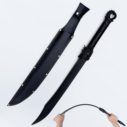 High Strength Polypropylene Martial Arts Training Sword - Unbreakable PP Plastic with Leather Sheath, Dragon Hilt Design，Black Practice Katana Sword For Role-Playing and Stage Performance