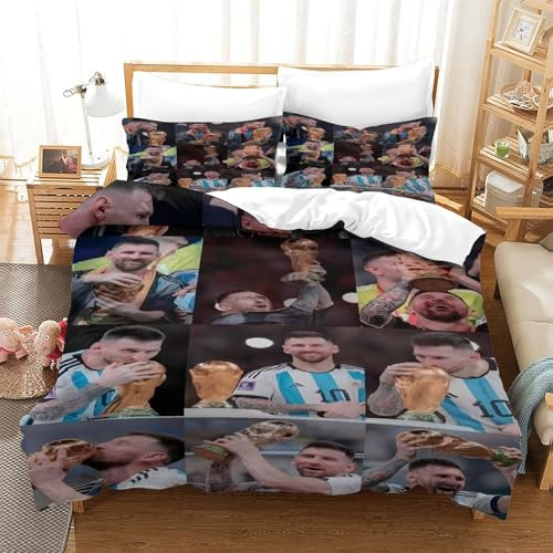 Funda De Edredón Messi Microfibra Suave Juego De Cama 3 Piezas con Cremallera Y Fundas Almohada para Adultos Adolescentes Single（140x200cm）