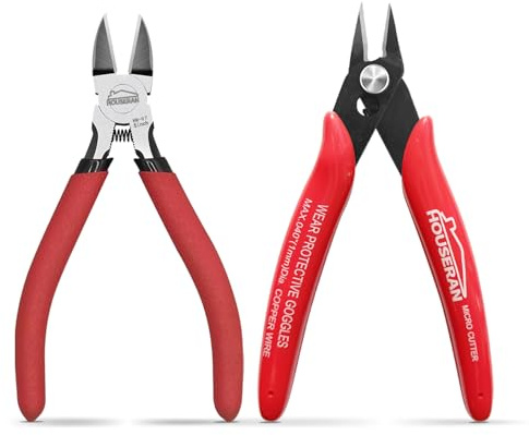 HOUSERAN Set de 2 Pinces Coupe-Fil, Pince Coupe Ras Micro 13 cm & Pince Coupe-Côté, Pinces à Ressort pour Découpe de Fil pour Bijouterie, Artisanat, Attaches Câbles, Électronique
