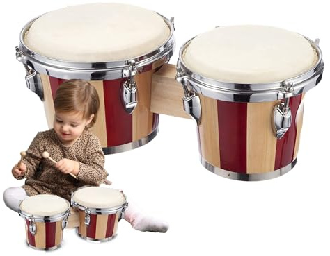 Bongo Drum for Children, Wood Bongos - Strumento di percussione educativa 6 pollici e 7 principianti adulti, strumenti educativi