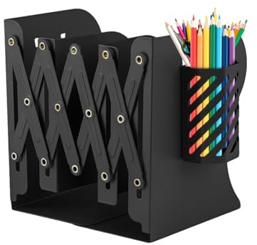 Genérico Estantería pequeña para Escritorio,Estantería para Libros de Escritorio - Estante telescópico de Almacenamiento para estantería de,Organizador de de Metal con portalápices, Estan