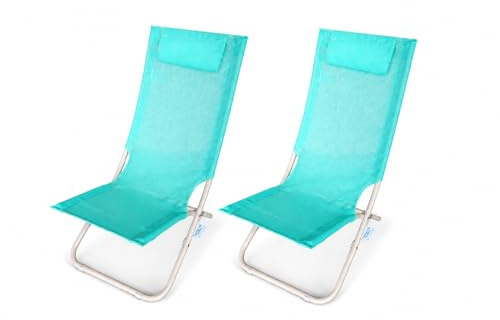 Creaciones Llopis ARW Silla de Playa con Cojín y Respaldo Alto, Silla de Camping Plegable con Cojín (Aguamarina - Pack 2)