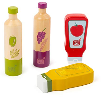 11445 Conjunto de Salsas y aceites Fresh (Fresco), de Madera, Small Foot, Juguetes de Roles, Accesorios para Las Tiendas del Mercado y cocinas Infantiles