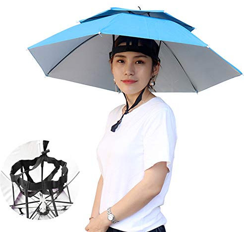 AKT Regenschirmhut Tragbarer Angelschirm Faltbare Outdoor Sun Shade wasserdichte Camping Kopfbedeckung Kappe Beach Head Hüte,Blue