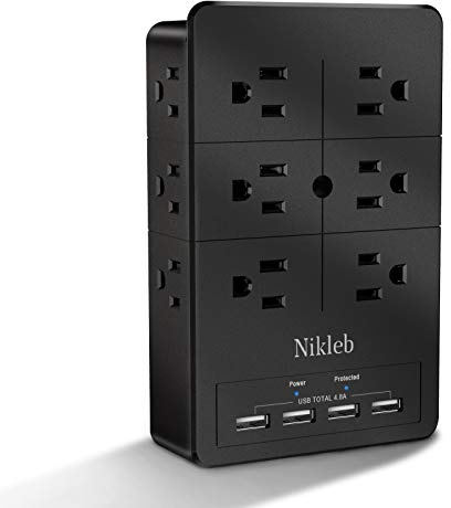 Surge Protector Wall Charger, 12 Wide AC Outlets Power Strip, 4 Ports USB Charging Blocks, Multiple Plug Adapter Wall Mount, Plug Extender Heavy Duty, Outlet Splitter for Home, Office Supplies