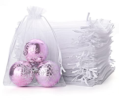 CLTPY 100 Piezas 15X20cm Bolsas de Organza de Regalo Bolsas para Joyas Bolsas de Regalo Bolsitas con Cordón para Bodas Favores de Fiesta y Envoltura de Joyas Caramelo,Blanco