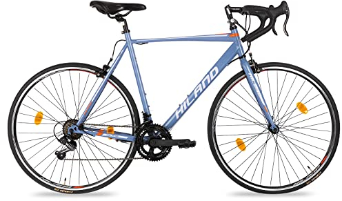 Hiland Rennrad 700c 28 Zoll Stahlrahmen mit 14 Gang-Schaltung blau klemmbremse Racing Bike Citybike Pendlerfahrrad für Damen und Herren Size L