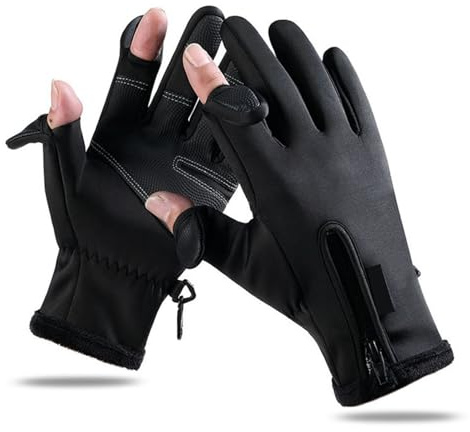 VGEBY Guanto da Pesca, Guanti da Pesca Touchscreen Ispessimento Imbottito Caldo 2 Dita Tagliate Guanti da Ciclismo Impermeabili Neri (L) Forniture per Il Nuoto