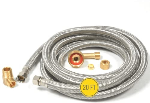 Hippohose 20 FT Stainless Steel Dishwasher Water Hose Kit - Universal Fit, Braided SS, 3/8'' Connections, 5-Year Warranty