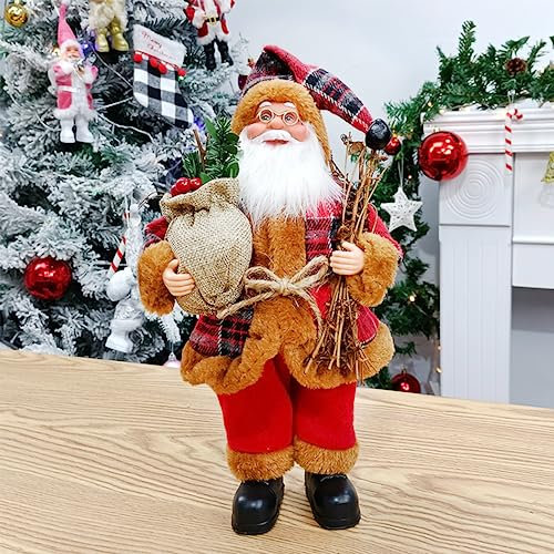 XFLYP Santa Claus Figurine, Father Christmas Standing Ornament, Holiday Statue, Ornament for Living Room, Desktop Decor, Fireplace, Parties, Gifts 12 Inch (Checkered)