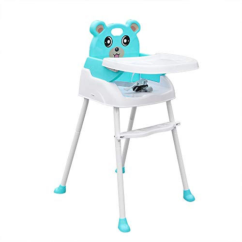 Hochstuhl für Babys, 4 in1 Kinderhochstuhl Klappbar Höhenverstellbar, Kinder hochstuhl Baby mit Abnehmbarem Tablett Sicherheitsgurt und Rutschfestes Fußpolster (Blau)