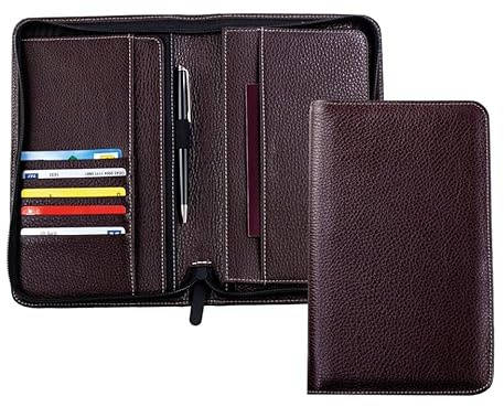 DELMON VARONE - Porte-documents de voyage personnalisable avec protection RFID et fermeture éclair - En cuir de qualité supérieure - Pour passeport, passeport et documents de voyage - Organiseur de