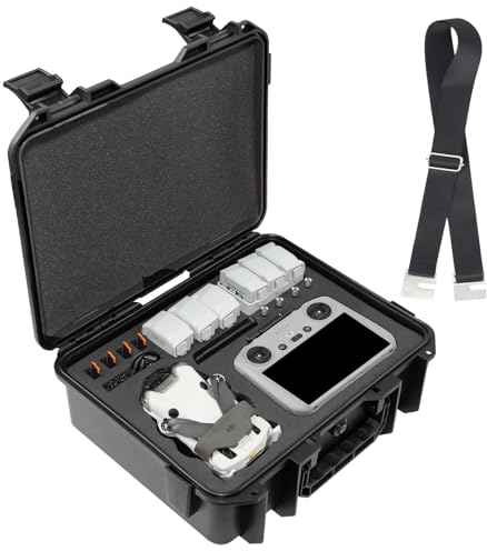 Wasserdicht Tasche Koffer Kompatibel mit DJI Mini 4 Pro/Mini 3/Mini 3 Pro, DJI RC 2/RC/RC-N2/N1 Wasserdichter Hartschalenkoffer mit Schultergur (nur Wasserdichter Koffer), für Bis zu 6 Batterien.