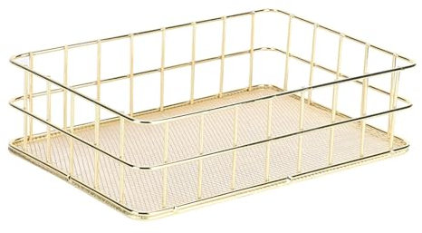 Jwthee Gold Desktop Metal Storage Basket, Small Wire Baskets for Organizing Gold Storage Bins Wire Cabinet Organizer for Kitchen Cabinets, Bathroom, Countertop 17 X 12 X 6cm / 6.7 X 4.7 X 2.4in