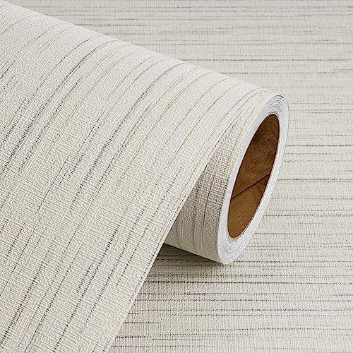 Livelynine Papier Peint Autocollant Mural Tissu D'Herbe 40CMx5M Vinyle Adhesif Meuble Beige Rouleau Adhesif pour Meuble Cuisine Armoire Revetement Mural Adhésif Salle de Bain Chambre Aspect Textile