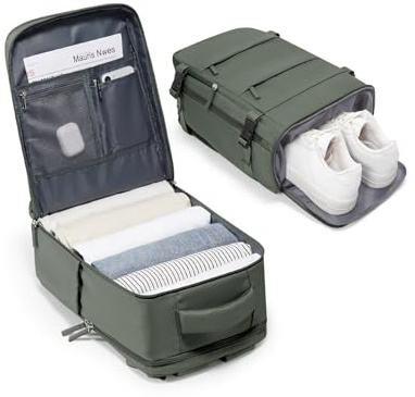 BJLFS Mochila Viaje Cabina Avion 40x20x25 Mujer Ryanair Maleta Equipaje de mano 40x20x25 Ryanair Bolsa de Viaje Hombre Maletas De Viaje Cabina Mochila Portatil 14 Pulgadas Para Viaje,Verde Ligero