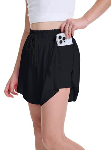 ANTLOOWW Mädchen Shorts Kurze Hosen Elastischer Bund Taschen, Radlerhose Mädchen Stretchshorts Geeignet für Laufen, Freizeit, Fitness, Schule (DE/NL/SE/PL, Alter, 13 Jahre, 15 Jahre, Regular, Schwarz)