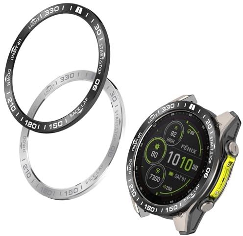 Speed Bezel Ring Compatible with Garmin Fenix 9/8 AMOLED 43MM 47MM 51MM Bezel Adhesive Cover Anti-Scratch Metal Protection Frame Case Cover Loop (Black&Silver, 47MM)