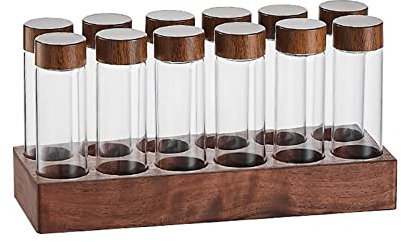 Single Dose Coffee Bean Storage Tubes - Wooden Stand & Funnel Set for Espresso Lovers - Airtight Coffee Cellar Freshness Keeper Ideal Coffee Accessories