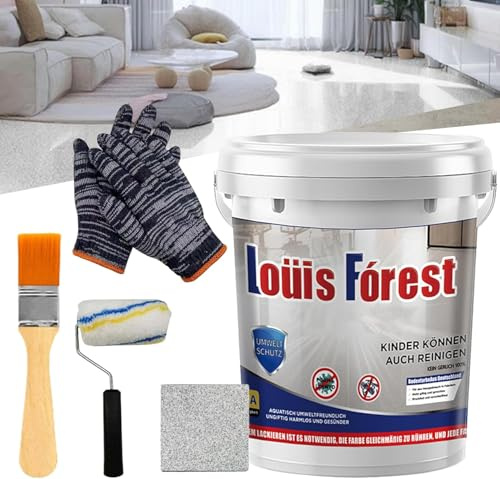 Louis Forest Epoxy Floor Paint, Resine Sol Exterieur, High-Gloss Marble Effect Epoxy Floor Coating, Waterproof and Non-Slip, Safe and Environmentally Friendly (White Hemp Gray)