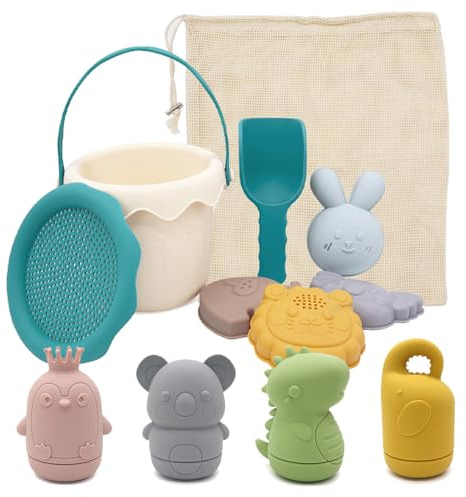 CHSEEO Juguetes Playa, 11 Piezas Juguetes de Arena de Playa de Silicona, Juguetes de Playa para Bebé y Niños con Cubo, Moldes de Arena, Juguete de Exterior, Regalo para Niño y Niña