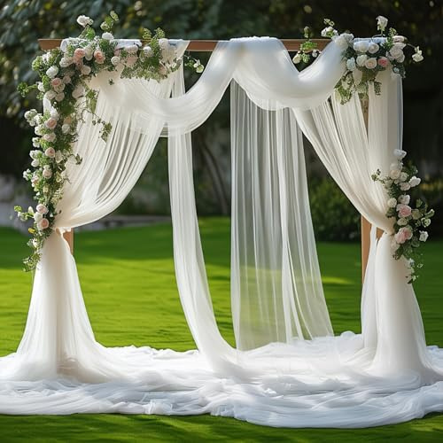 BSTDAYEVER Cenefa de Boda Cortinas Decorativa con Arco Organdí 75x600cm | Blanca Cortina Gasa de Tul Blanca Cortinas para Decoración de Boda Cortina de Cama para Fotografía Fiesta Boda Cumpleaños