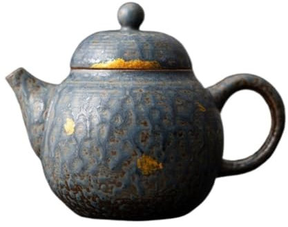 Teiera in Fango di Roccia Antica, teiera da Seduta, teiera retrò in Bronzo smaltato, Set da tè per la casa, teiera Singola per preparare Il tè, teiera in Porcellana (Blu)