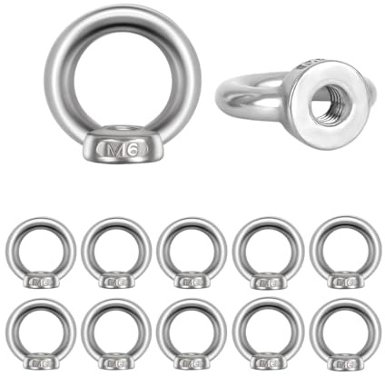 12 Pcs M6 Lifting Eye Nuts, Ring Shaped Eye Bolts, Stainless Steel Female Threaded Fastener