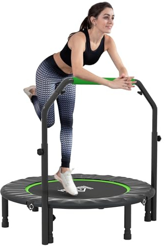 HOMCOM Trampolín de Fitness Adultos Ø102 cm, Cama Elástica Plegable con Mango Ajustable de 4 Niveles, Marco de Acero, para Entrenamiento Piernas, Cuerpo en Hogar, Oficina, Gimnasio, Negro y Verde